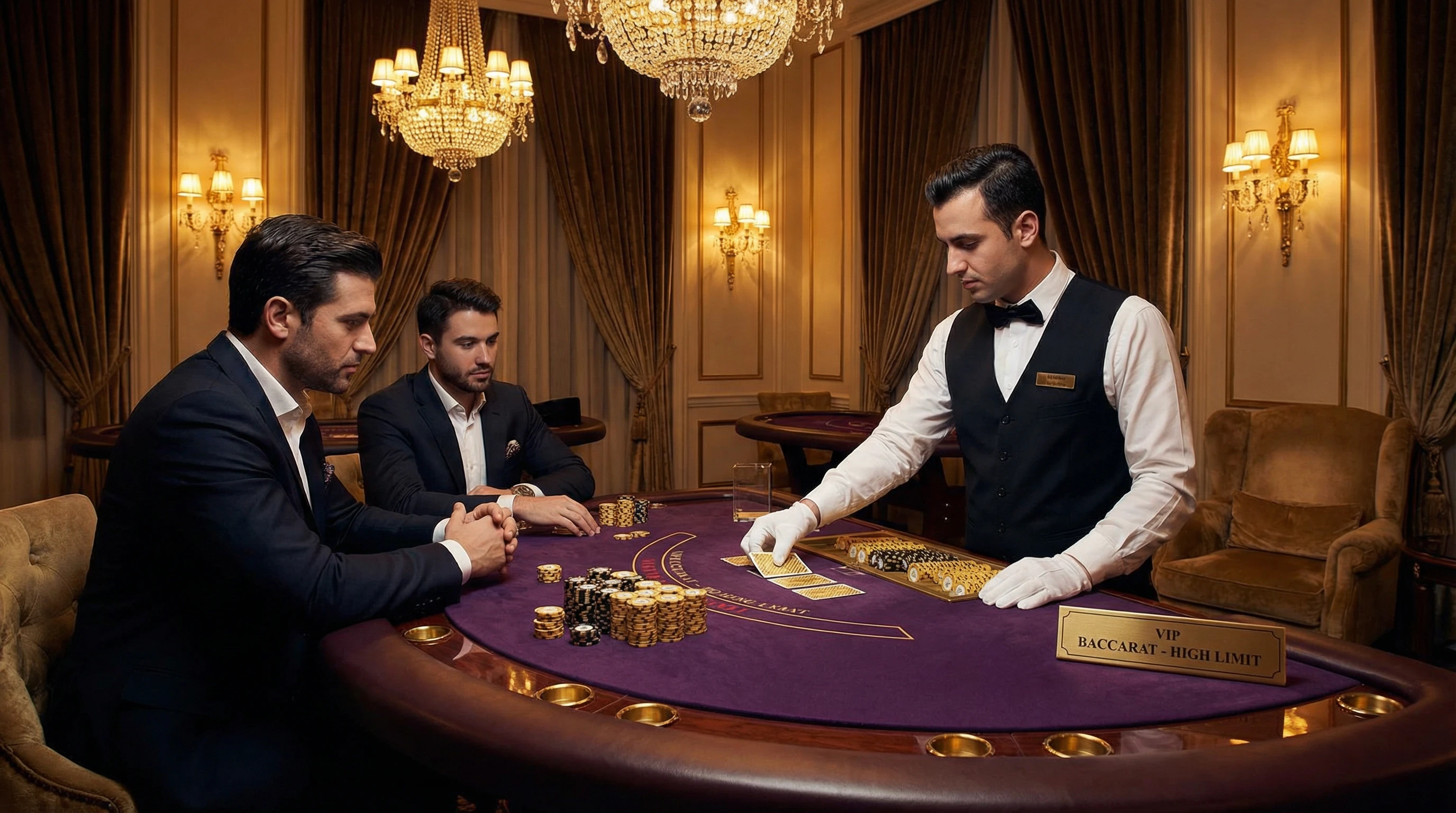 Mesa VIP de bacará con dealer profesional