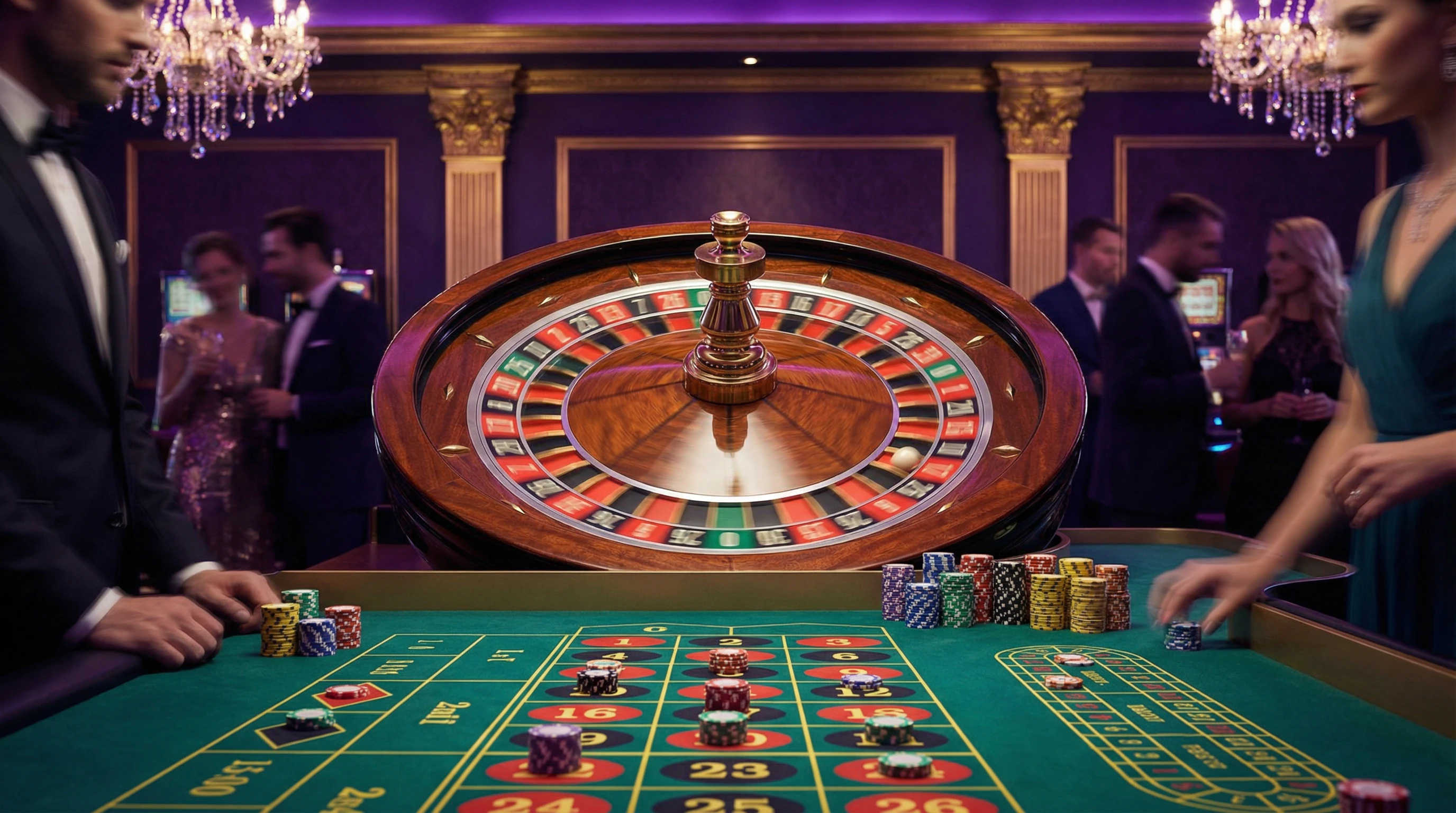 Ruleta europea girando con bola en movimiento